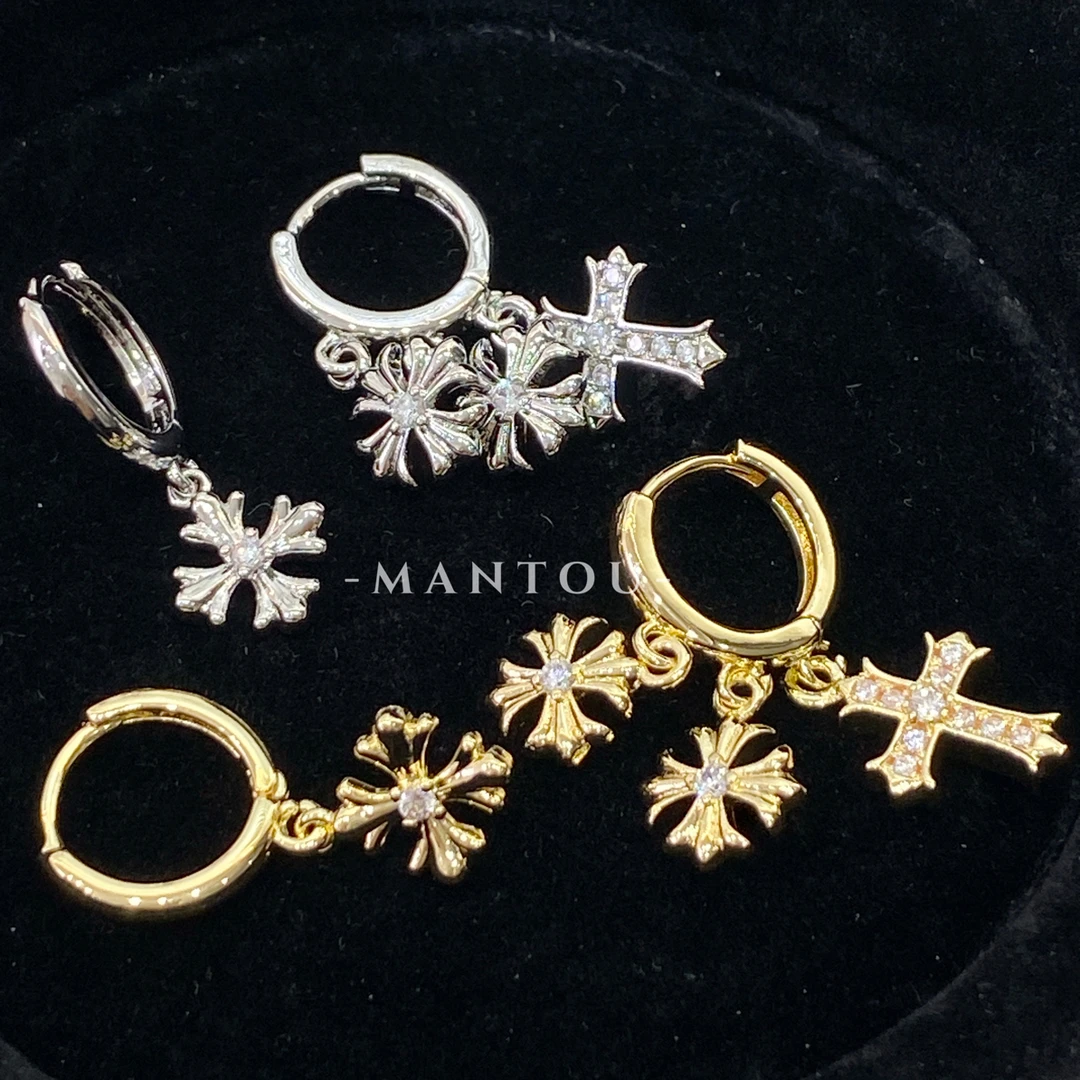 铜合金耳饰 永恒序章｜重工巴洛克十字架耳扣满钻耳饰耳环耳圈