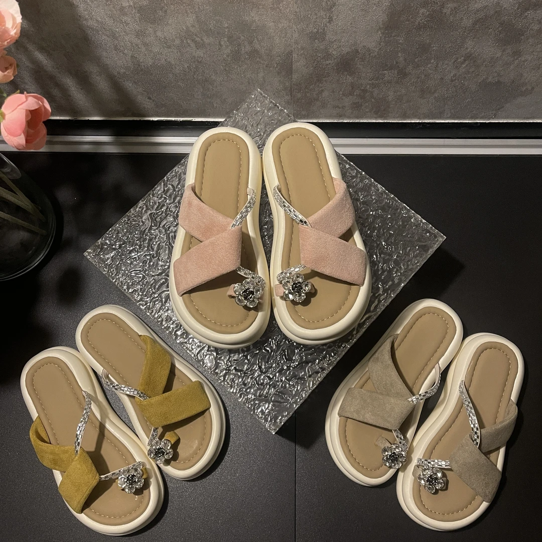 2025夏季新款链条水钻山茶花套趾秀气仙女风外穿沙滩舒适拖鞋-5CM