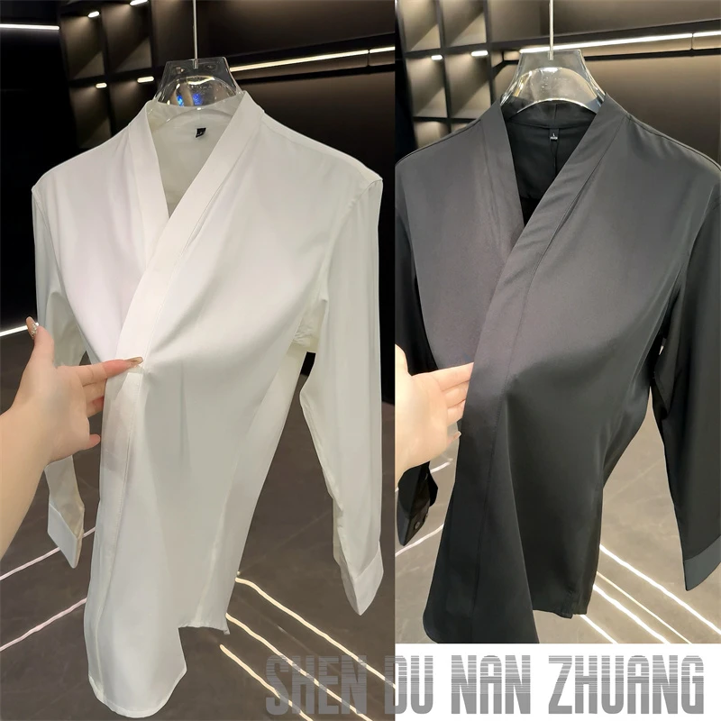 【绅度男装】V领南韩丝定制长袖衬衫36003