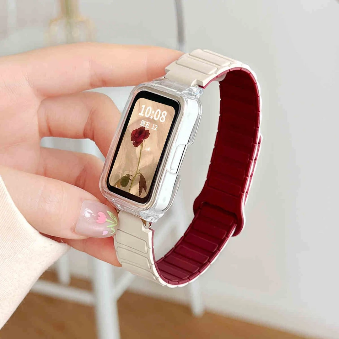 适用华为手环10表带装甲回环8/9NFC版磁吸腕带硅胶表链简约女男款