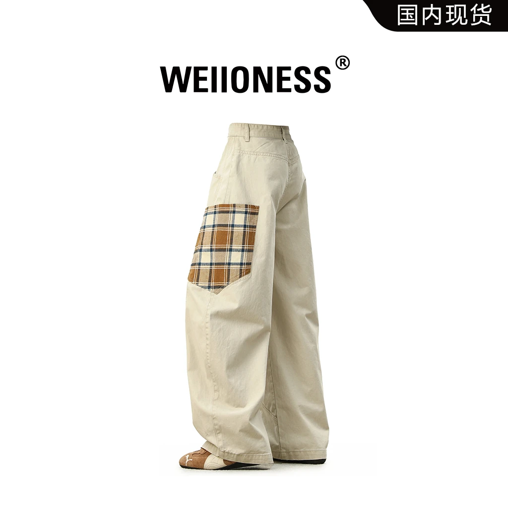 WEIIONESS休闲美式街头弯刀裤男士春夏ins潮流复古纯棉情侣阔腿裤