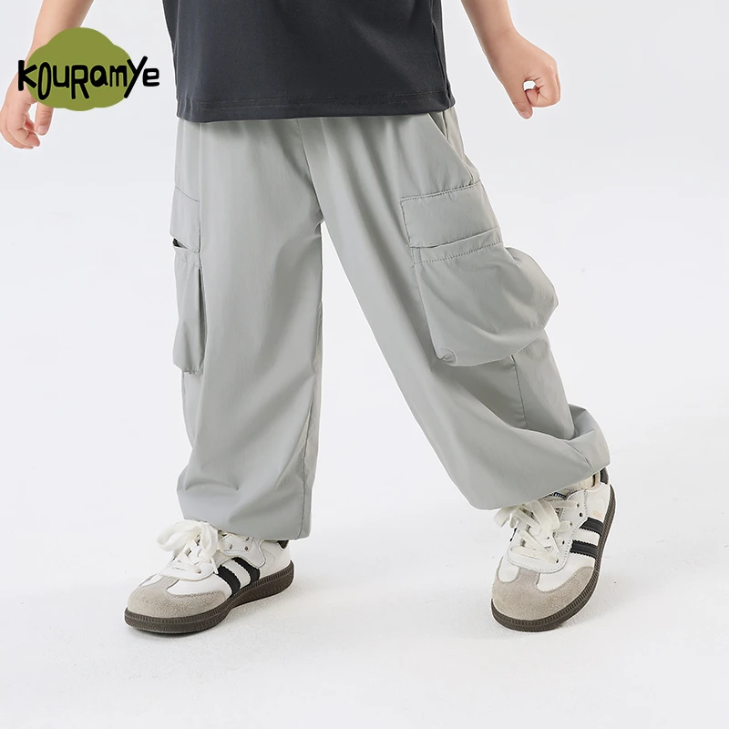 酷娃米夏季新款亲子裤中小男女童时尚百搭速干束脚工装裤70410