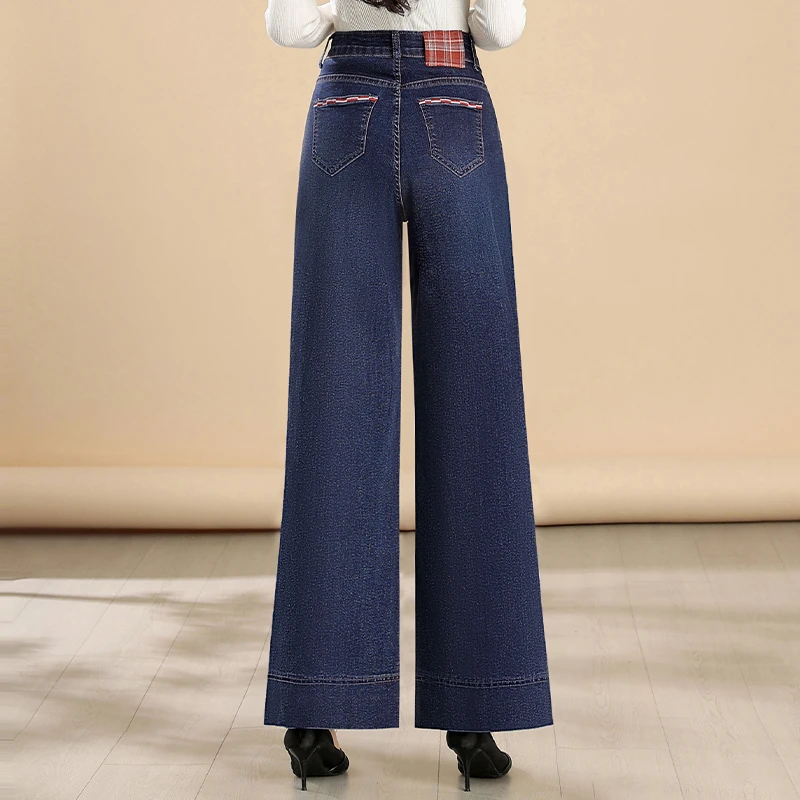 秋季妈妈阔腿牛仔裤2025新款女春秋高腰显瘦宽松垂感弹力直筒裤子