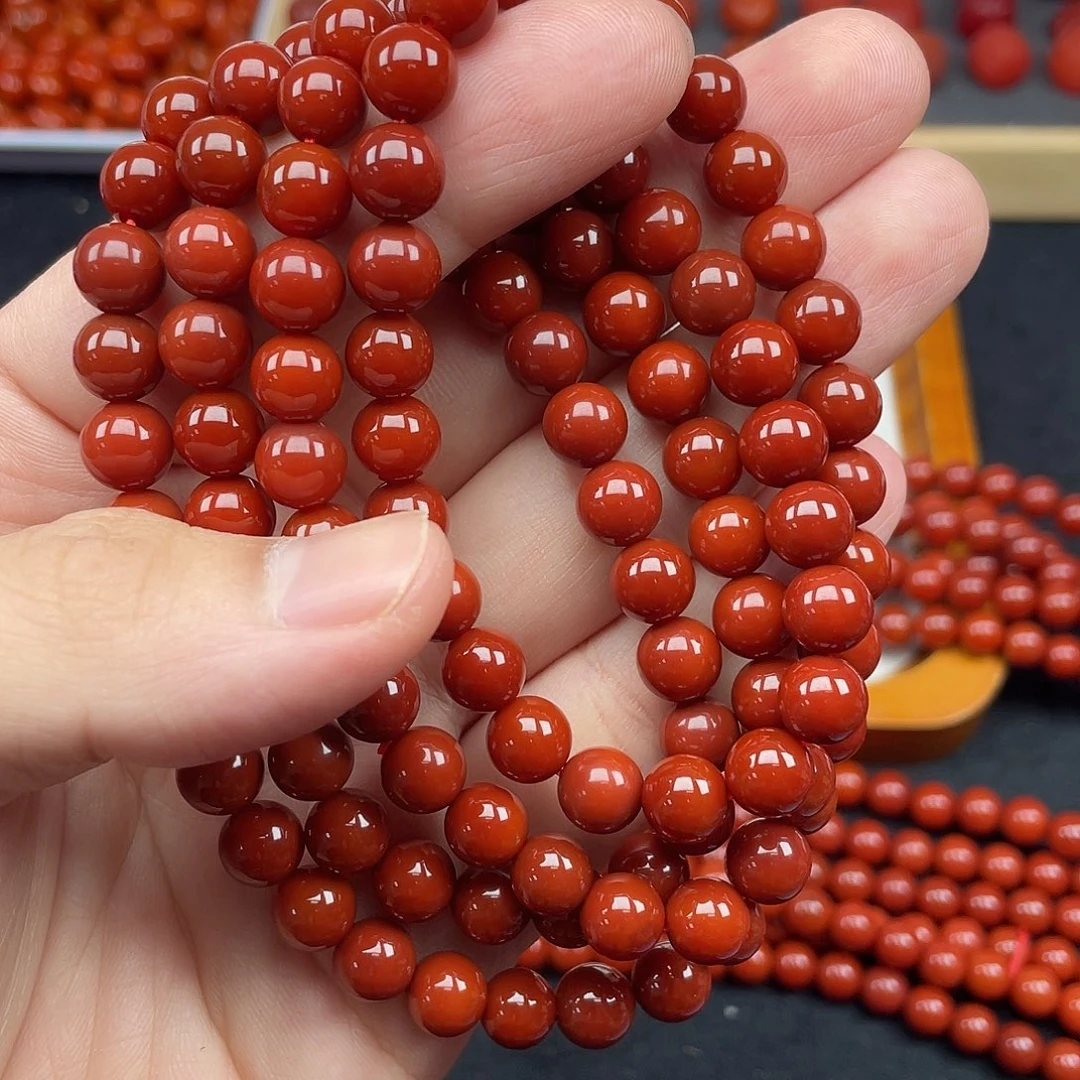 南红玛瑙2号瓦西牛血红卡8长链未镶嵌