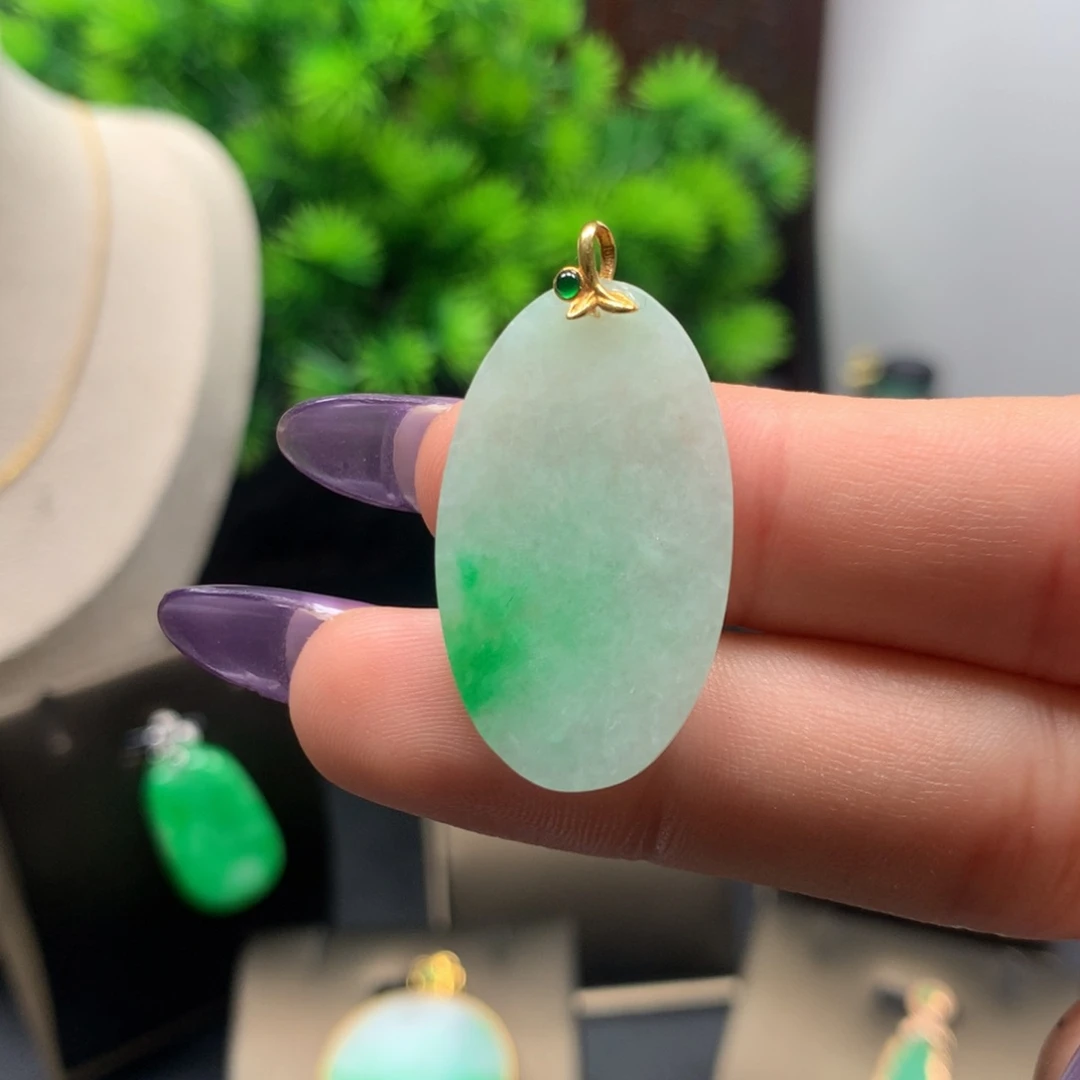 翡翠18K金镶嵌吊坠(不含链)