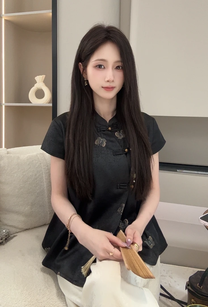 鱼er【墨韵蝶舞】设计师高定/万针刺绣蝴蝶图案国风上衣YR24079-1