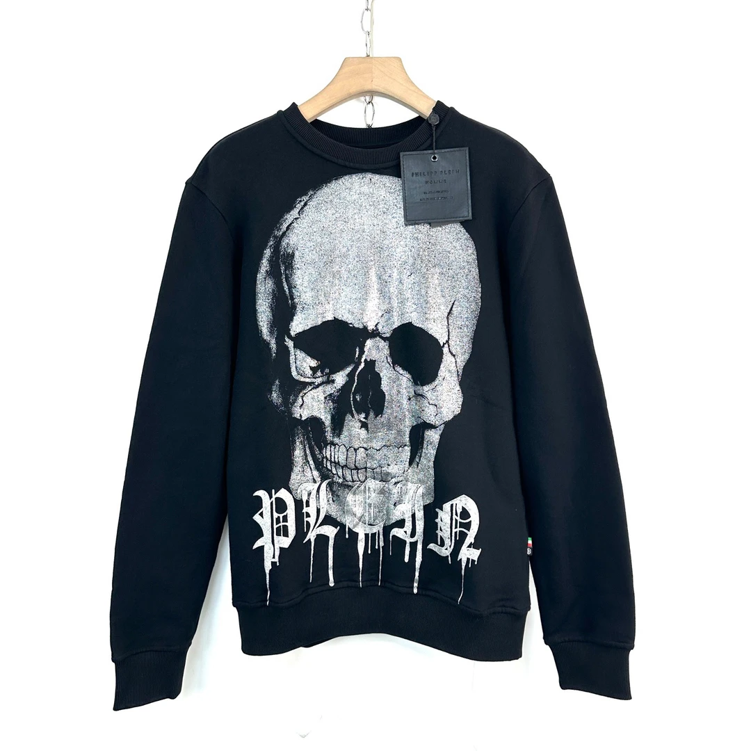 未使用 Philipp Plein 黑色骷髅头印花卫衣/XL码/全新带吊/0628