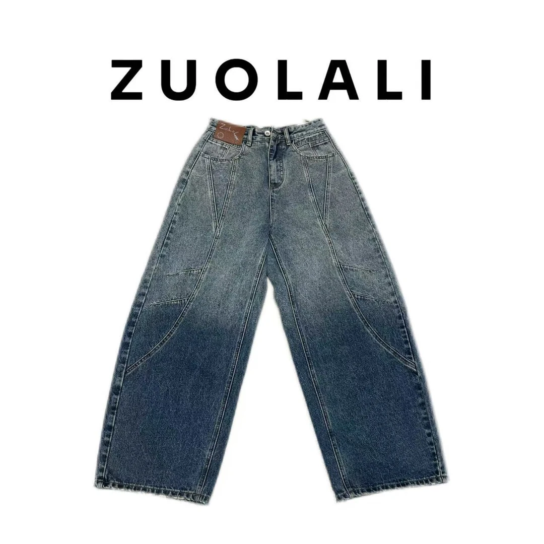 ZUOLALI/左拉励【暮光之城】秋季复古斜线分割设计感-高腰堆堆裤