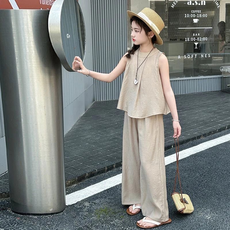 夏季高档韩版无袖气质网红洋气女童夏装套彩虹护卫队公主两件套潮