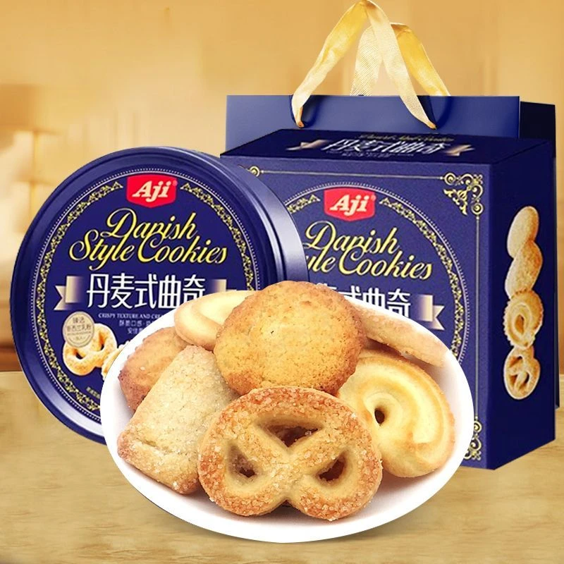Aji丹麦式曲奇饼干500g下午茶休闲零食铁盒年货送礼伴手礼盒装
