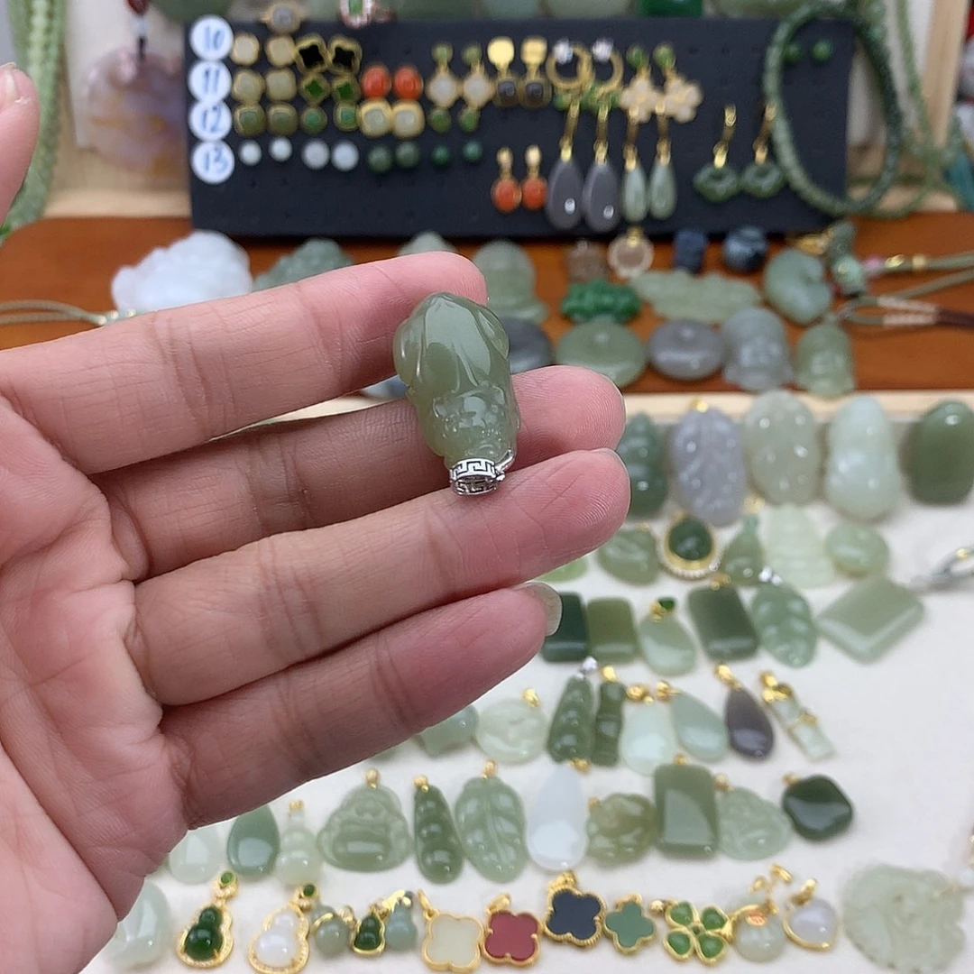 和田玉银S925镶嵌吊坠(不含链)