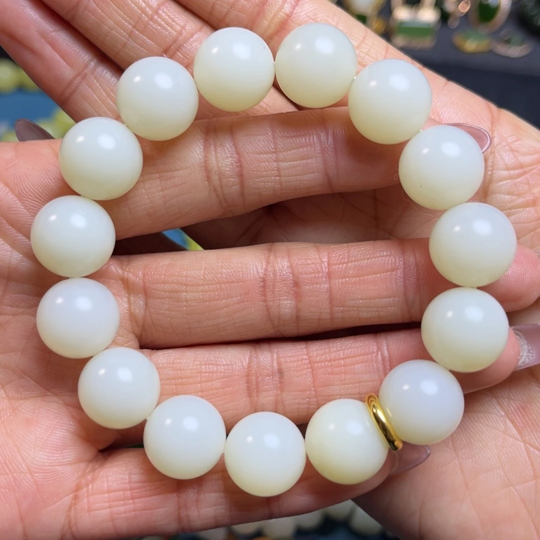 和田玉手串卡14未镶嵌b****n