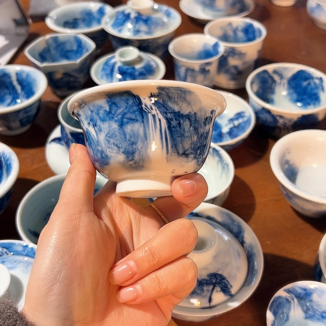 杯青花手绘山水主人杯