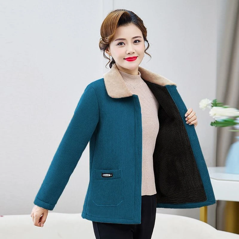 妈妈装秋冬新款洋气外套短款时尚中老年女休闲纯色上衣气质