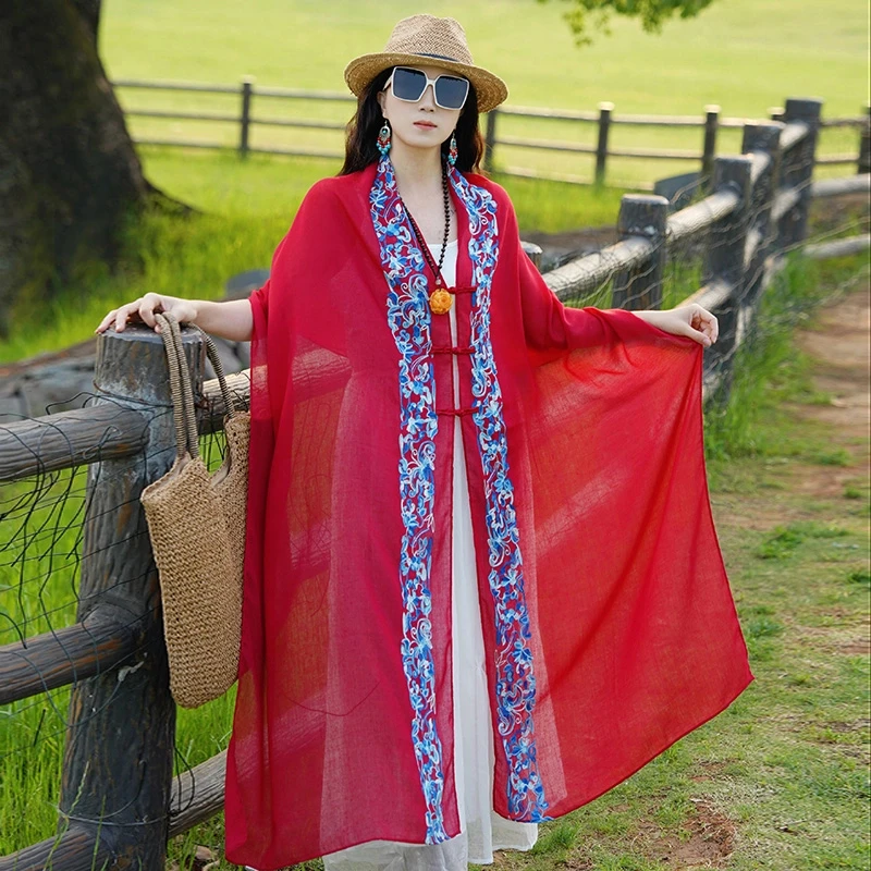 优秀网红带货同款海岛新疆沙漠旅游穿搭红色薄款包头巾披肩围巾
