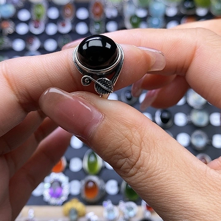 岫玉戒指银S925镶嵌纤****甲