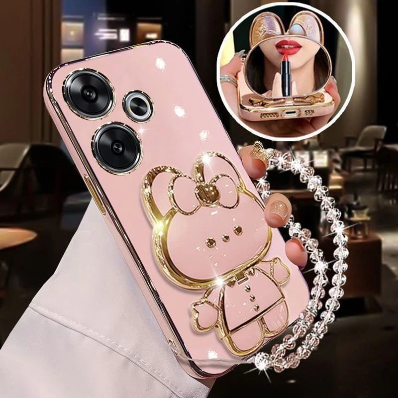 适用红米Note13R手机壳5G补妆镜子支架Redmi硅胶软全包防摔手链女