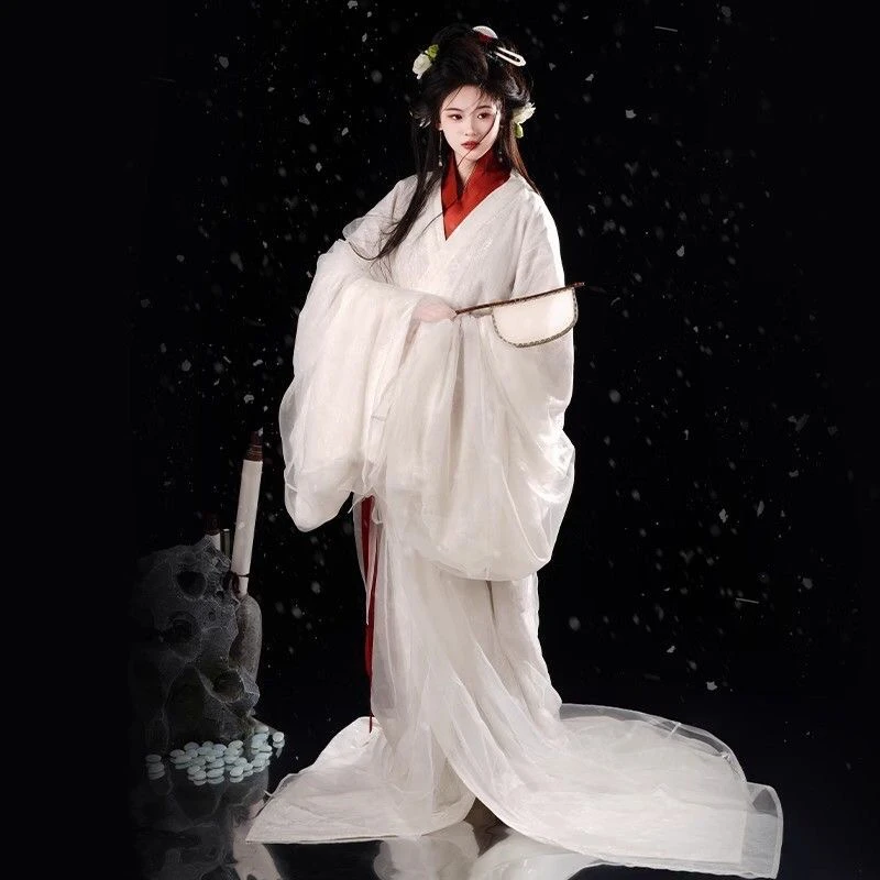 复原 { 文姬 } 汉服战国袍复原红白色蕾丝双层春秋冬日常仙气上镜