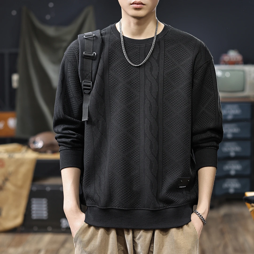 MR.MUDI/穆迪先生美式复古针织提花圆领卫衣男秋冬新款百搭打底衫