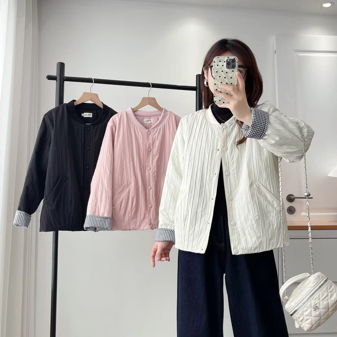 100-200斤大码女装胖mm秋款韩系时尚气质坑条宽松外套保暖棉服544