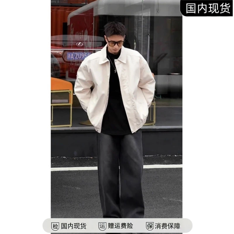 米白色cleanfit皮衣外套男秋冬款痞帅高级感美式复古pu皮机车夹克