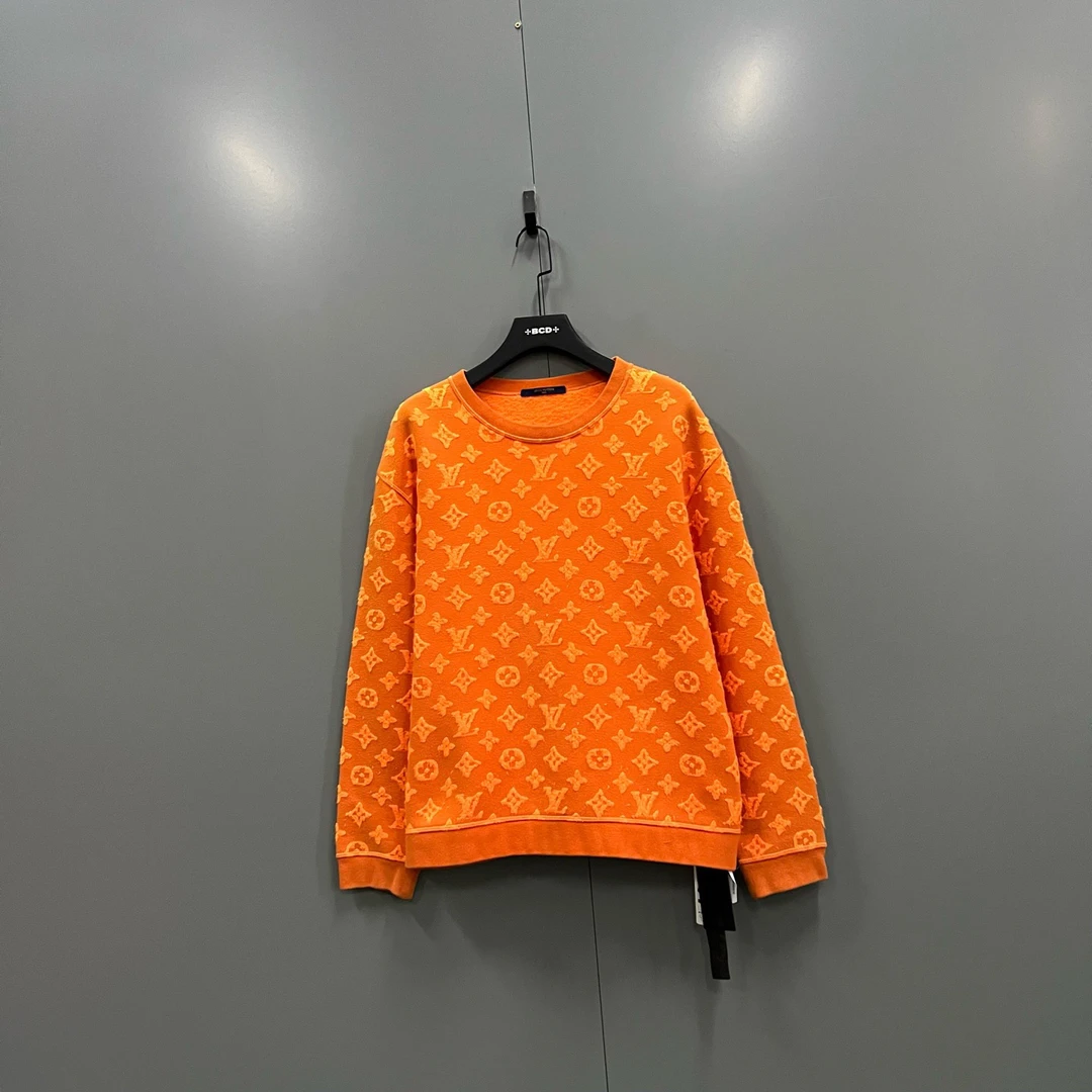 95新 LouisVuitton/路易威登 ab926 018210 橙色植绒logo满印卫衣