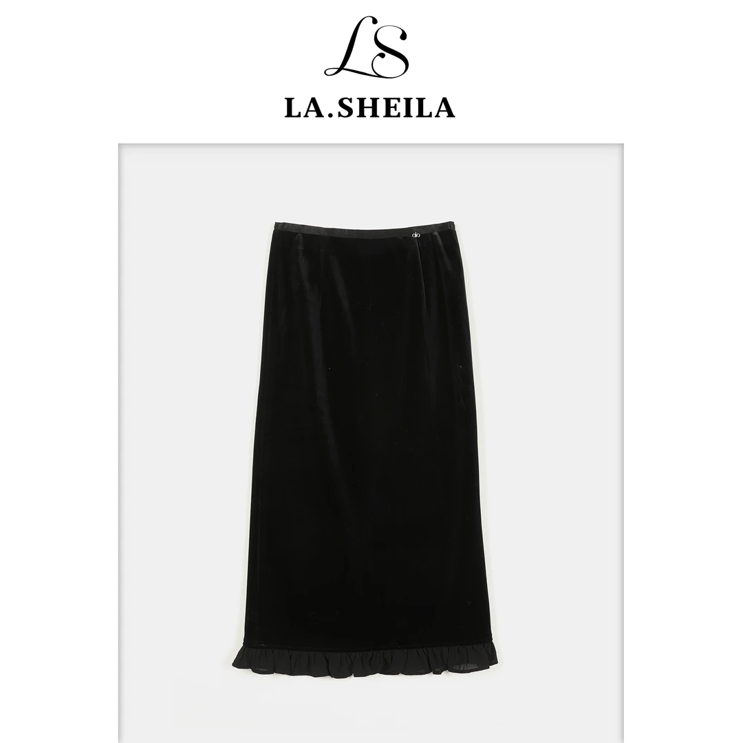 LA.Sheila“荷叶裙”网纱拼接直筒半身裙254-BQ/1211-68118