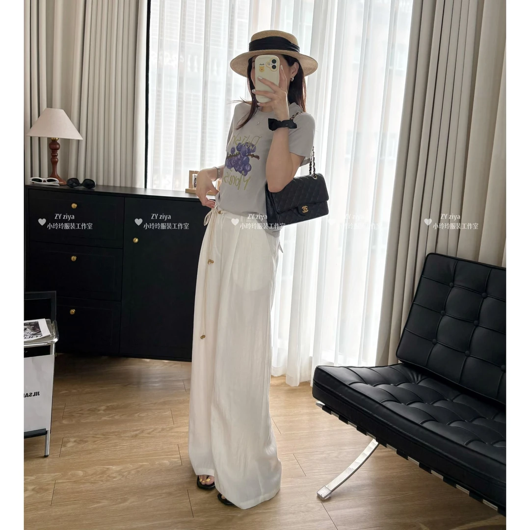 韩国原单垂感冰丝阔腿裤7995