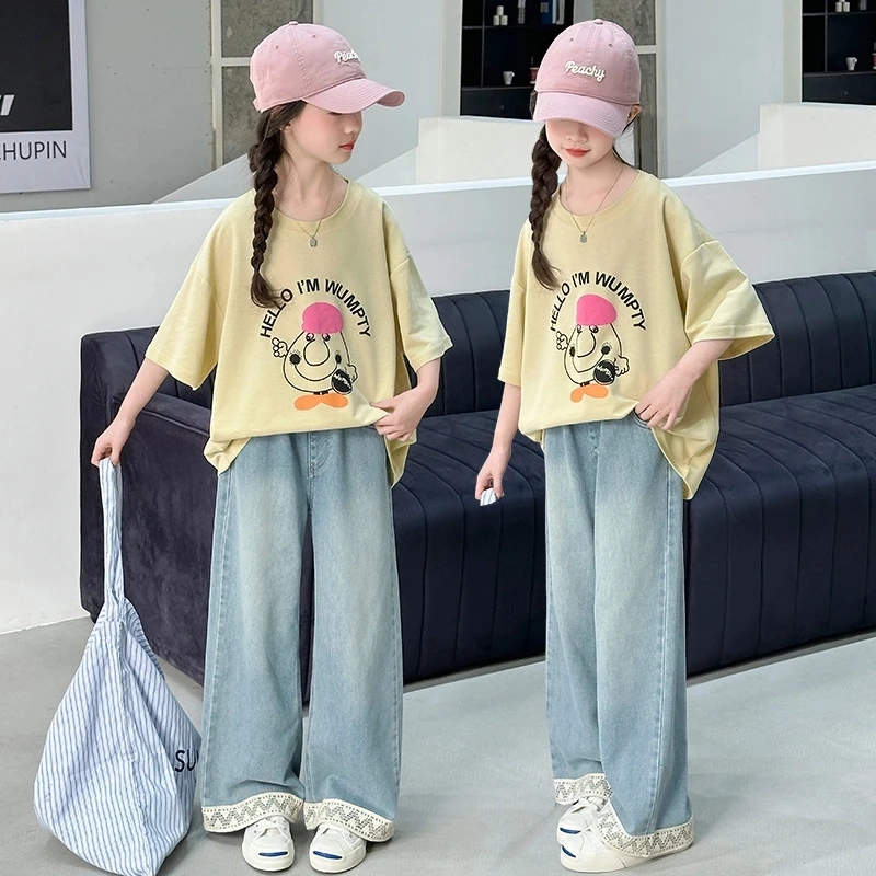 女童短袖T恤套装2025新款儿童衣服大童半袖夏季女孩夏装洋气童装