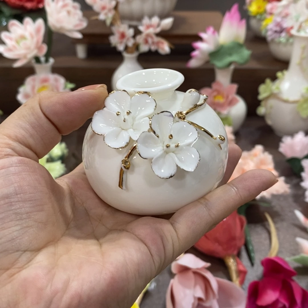 瓷片陶瓷手工花摆件工艺品