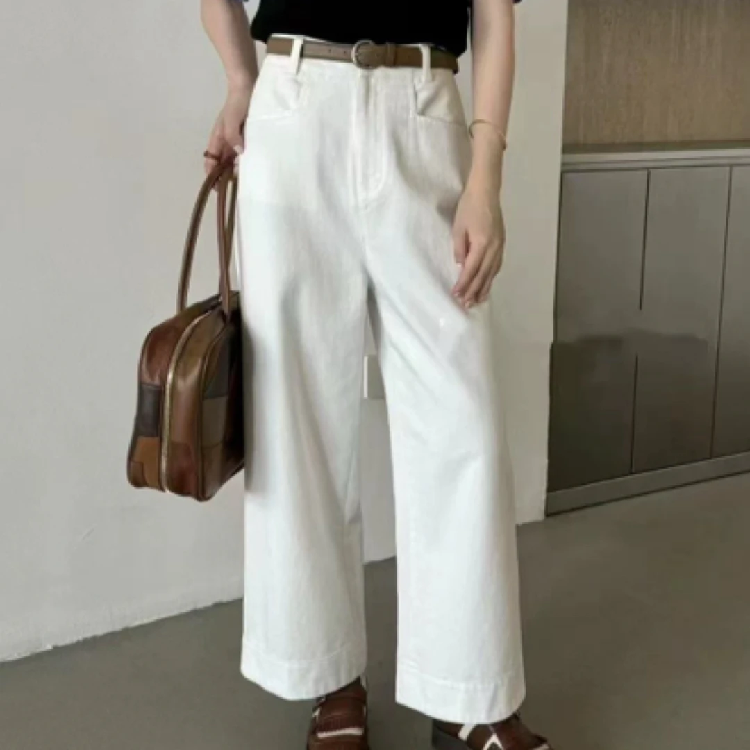 纯色直筒显瘦九分阔腿牛仔裤女夏季新款