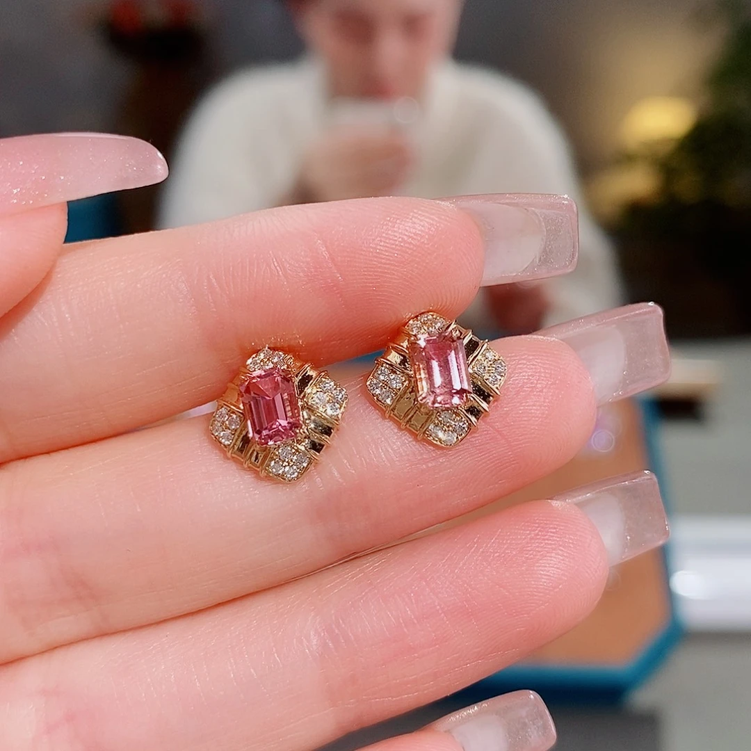 碧玺猫眼耳饰18K金镶嵌1.23ct