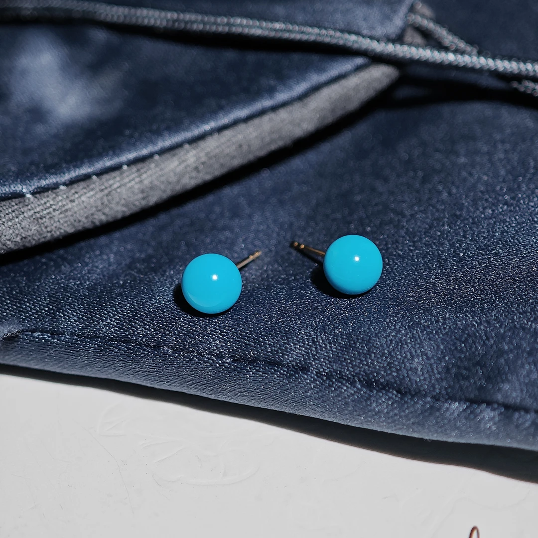 18K金绿松石耳钉圆珠精致气质简约