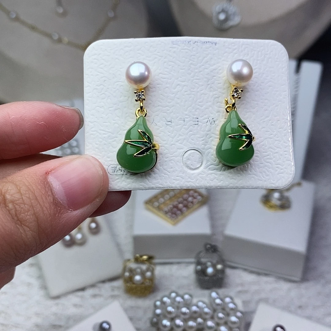 银S925镶嵌淡水珍珠耳饰