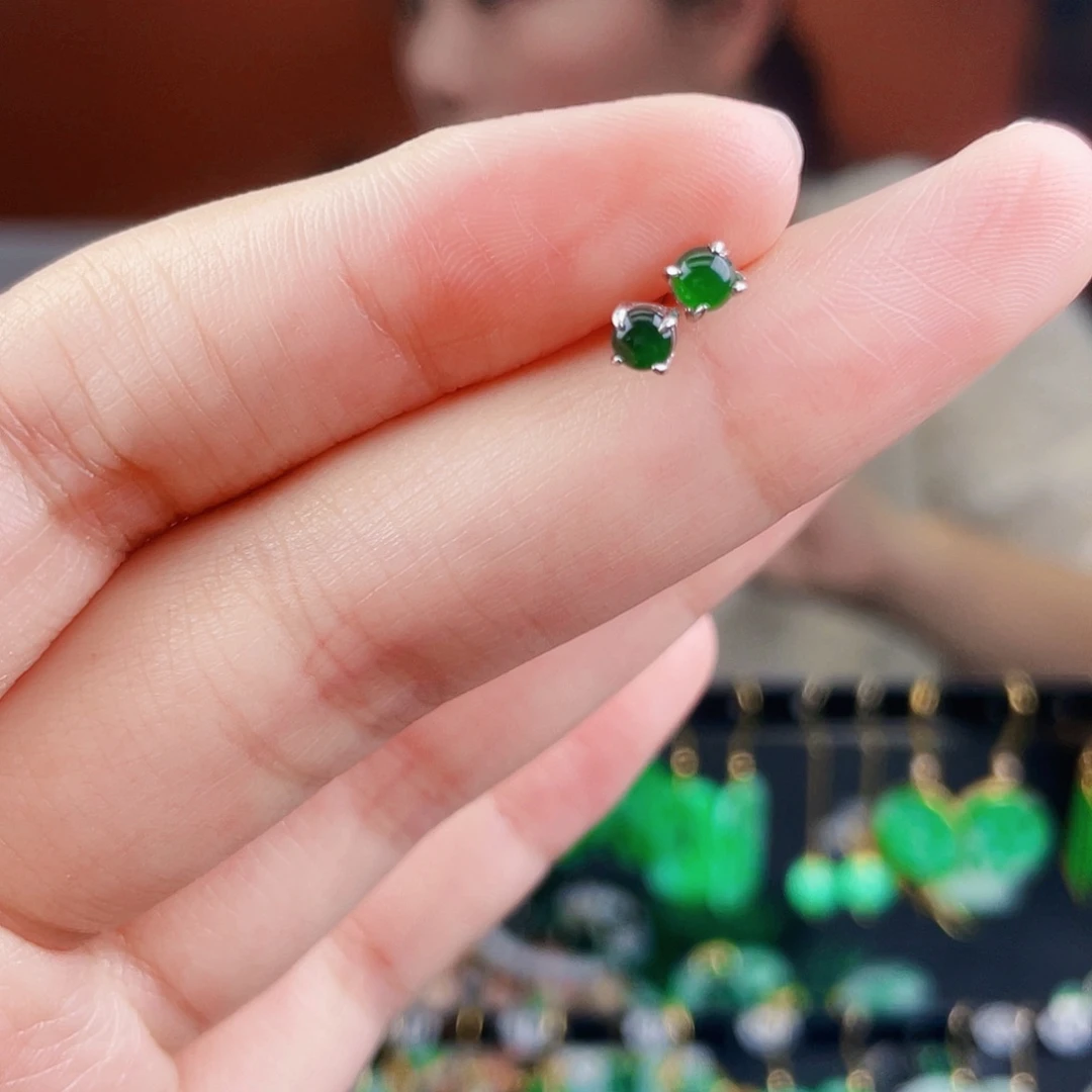 翡翠银S925镶嵌耳饰饰品
