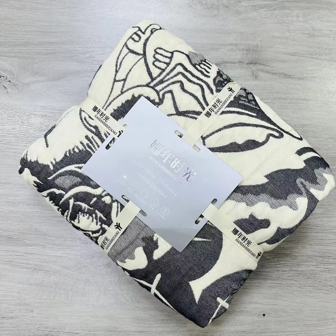 微瑕富贵牡丹-灰白纱布面包被1.5*2米