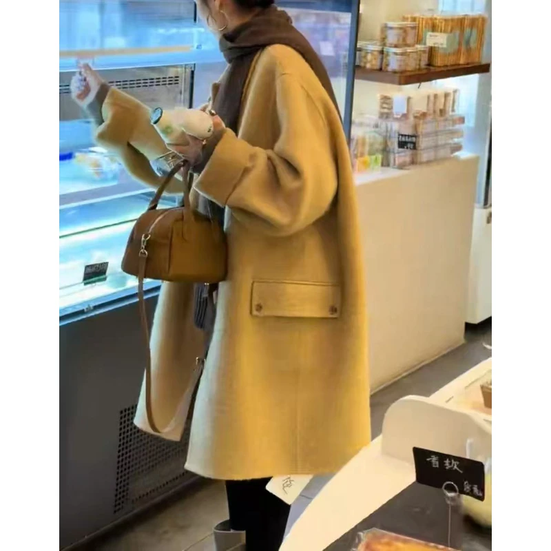 欧货大码中长款毛呢外套女秋2025新款Polo领廓形宽松加厚呢子大衣