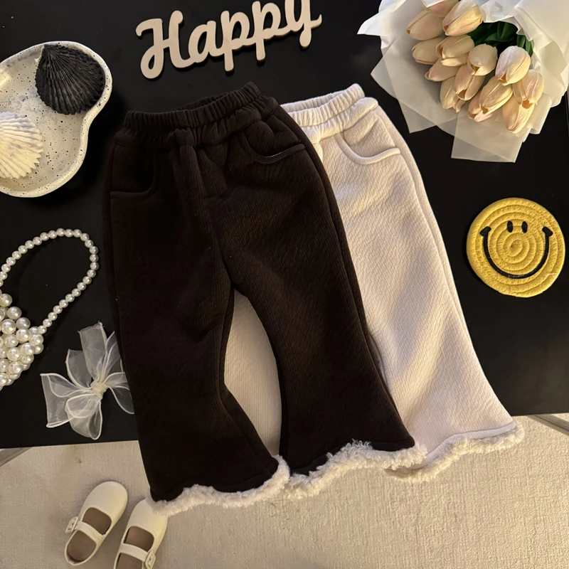 童装女童2024新款冬装女宝宝加绒加厚微喇裤小童洋气百搭长裤裤子