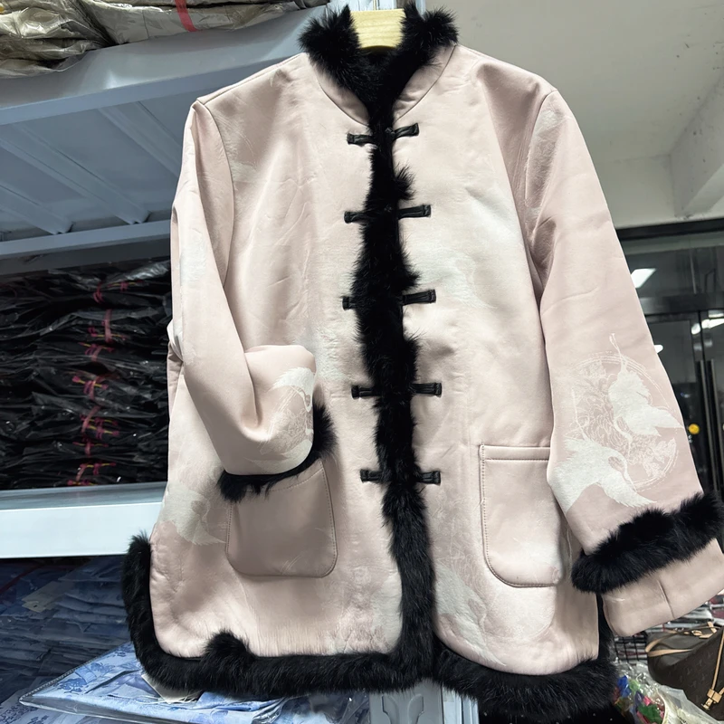 8202新中式短款加厚外套【粉鹤】