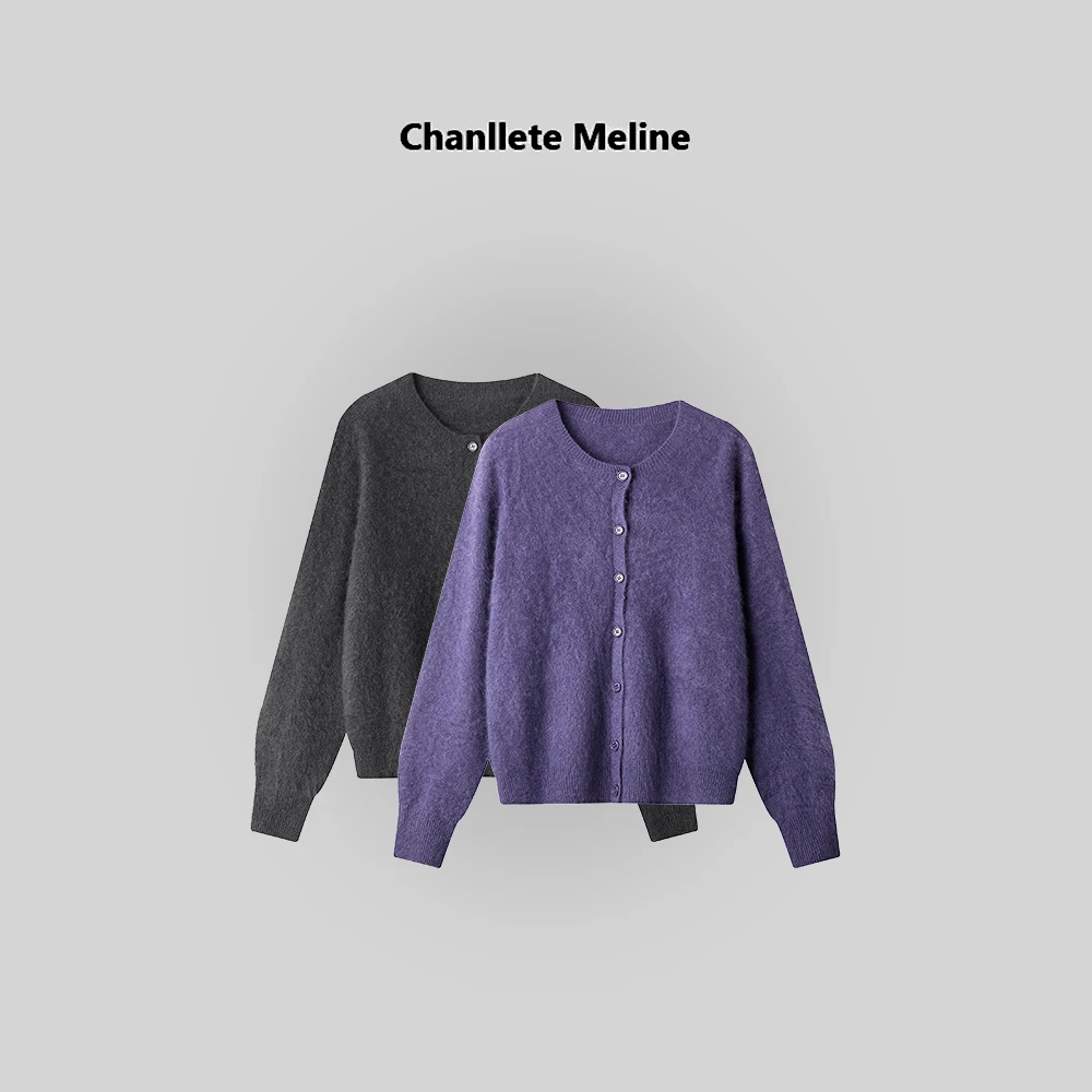 【Chanllete Meline】时尚山羊绒羊毛圆领针织开衫毛衣1619906