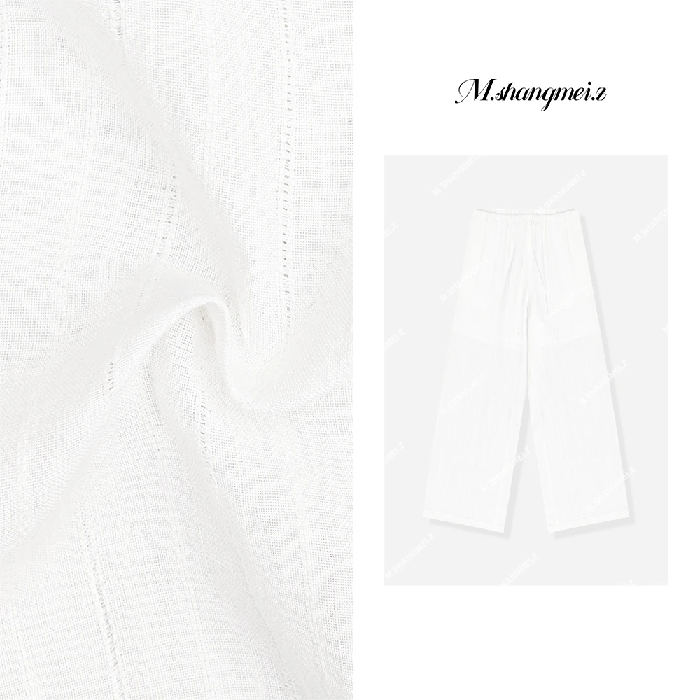 M.SHANGMEI.Z/沐熙【山也裤】美大哥轻薄透气白色亚麻休闲裤X042437