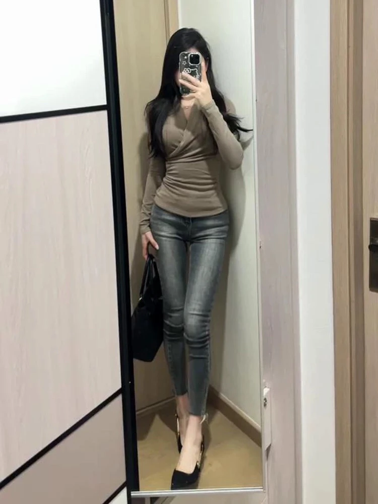 复古水洗紧身小脚牛仔裤韩版新款时尚百搭高腰修身铅笔裤#81105