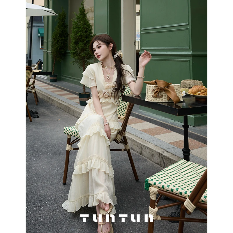 吞吞TUNT【封存花期】天丝仙女裙 温柔浪漫木耳边连衣裙