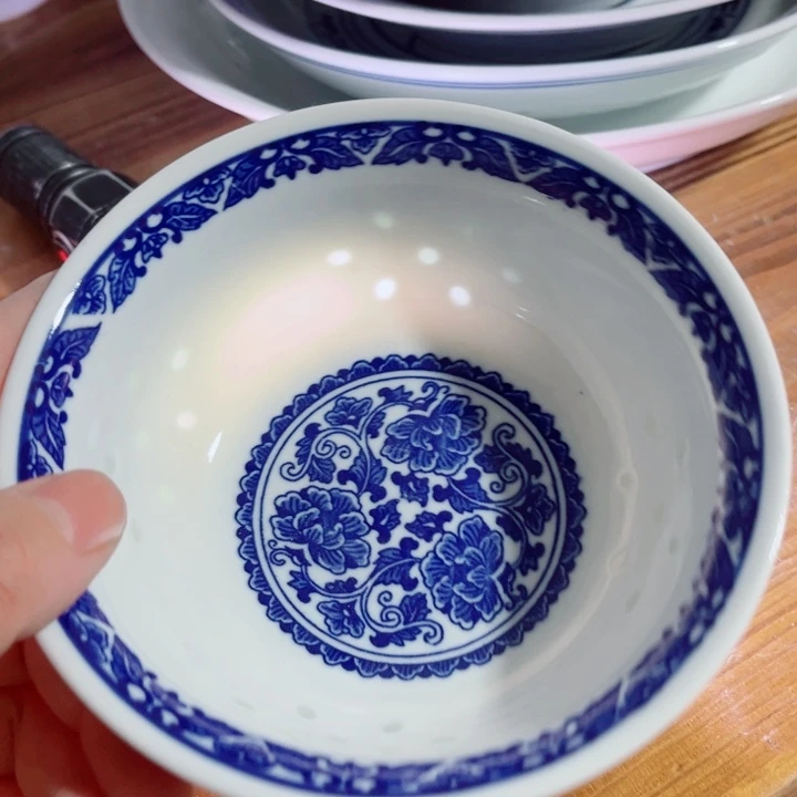 青花玲珑5寸饭碗牡丹花