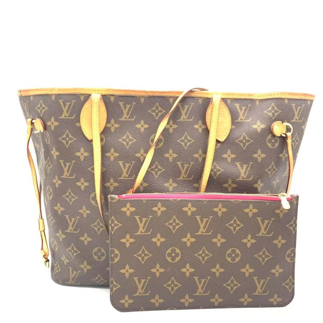 95新 LouisVuitton/路易威登 【安则专属】老花玫红内中号nf托特包