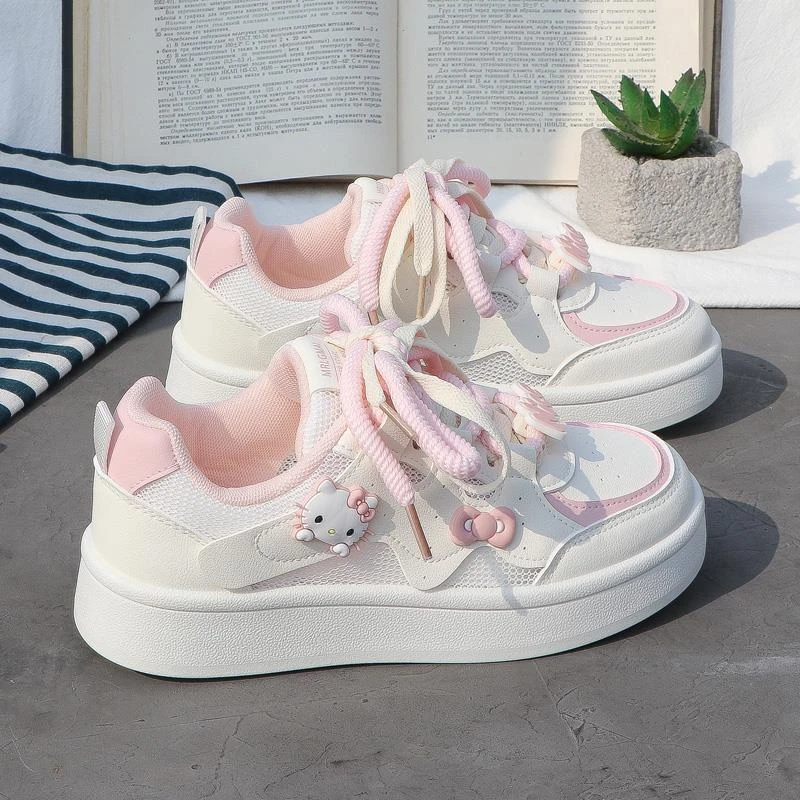 FAVMARTHA2025春夏季新款小白鞋女透气网面厚底圆头百搭可爱运动