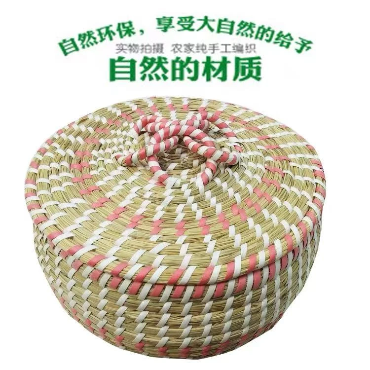 阡陌 家用手工馒头鸡蛋保温框厨房创意食品级带盖鸡蛋篮野生茅草