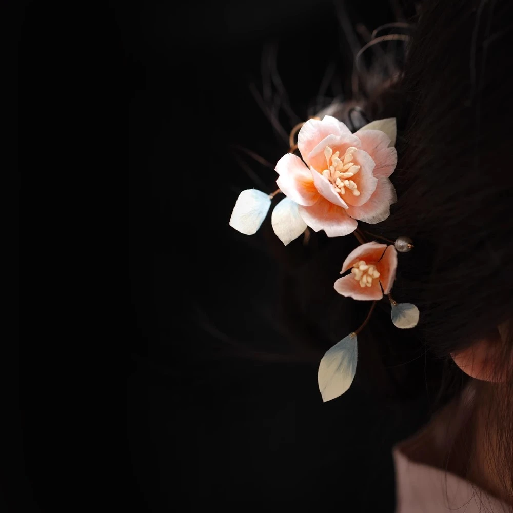 牡丹芳 唐风花朵芍药古风汉服发簪非遗绒花软簪中式马面 发饰簪子