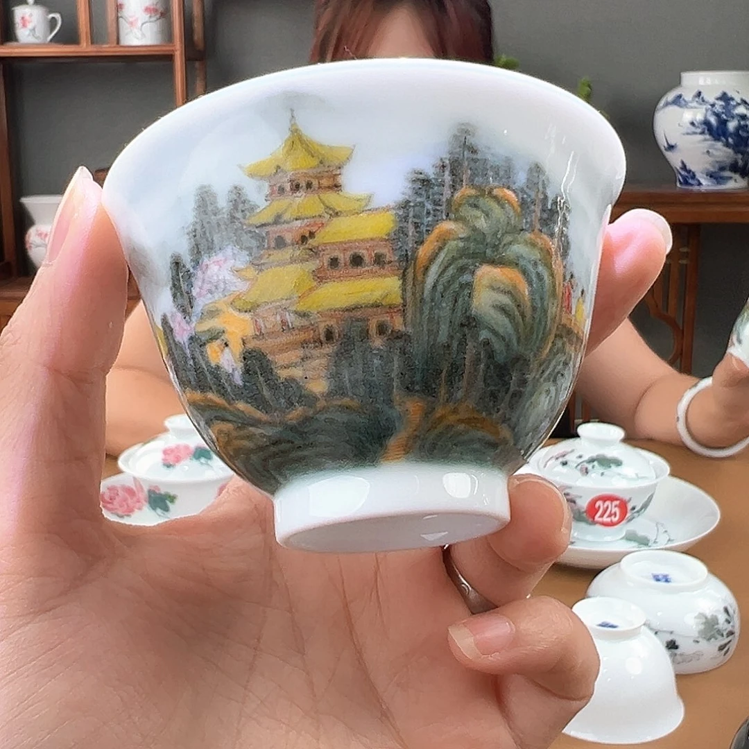 釉下彩山水亭台楼阁主人杯