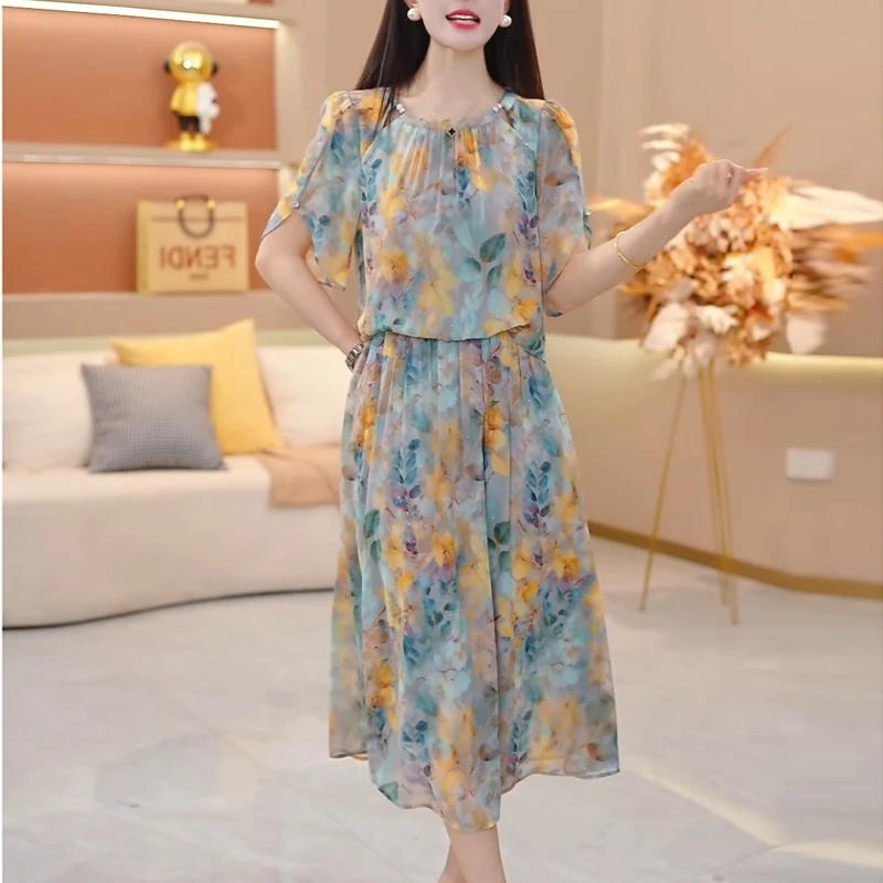高档印花连衣裙2025新款女夏今年流行爆款气质妈妈减龄轻奢高级感